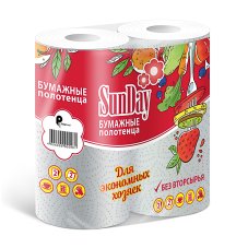 Полотенца бумажные 2 рул, двухслойные, Sunday